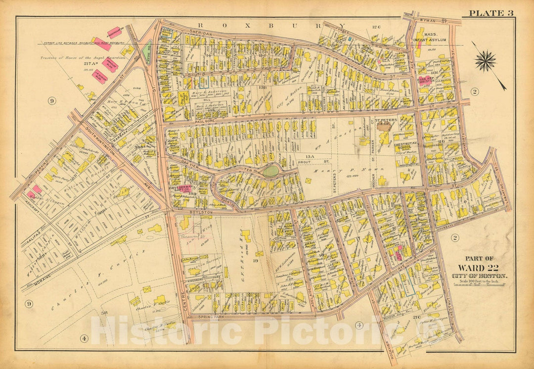 Historic Map : Atlas City of Boston, West Roxbury, Jamaica Plain 1914 Plate 003 , Vintage Wall Art