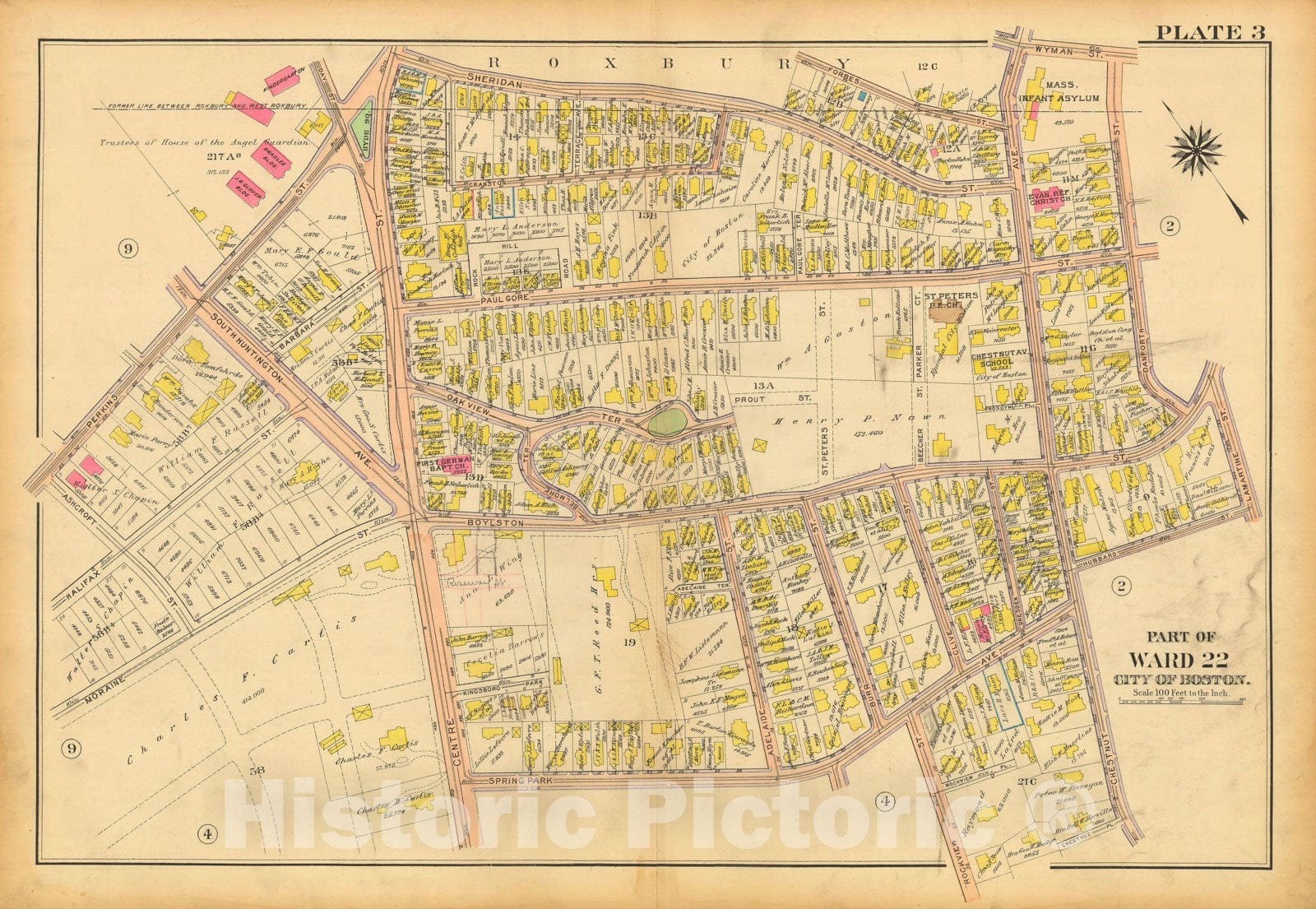 Historic Map : Atlas City of Boston, West Roxbury, Jamaica Plain 1914 Plate 003 , Vintage Wall Art
