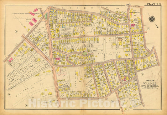 Historic Map : Atlas City of Boston, West Roxbury, Jamaica Plain 1914 Plate 003 , Vintage Wall Art