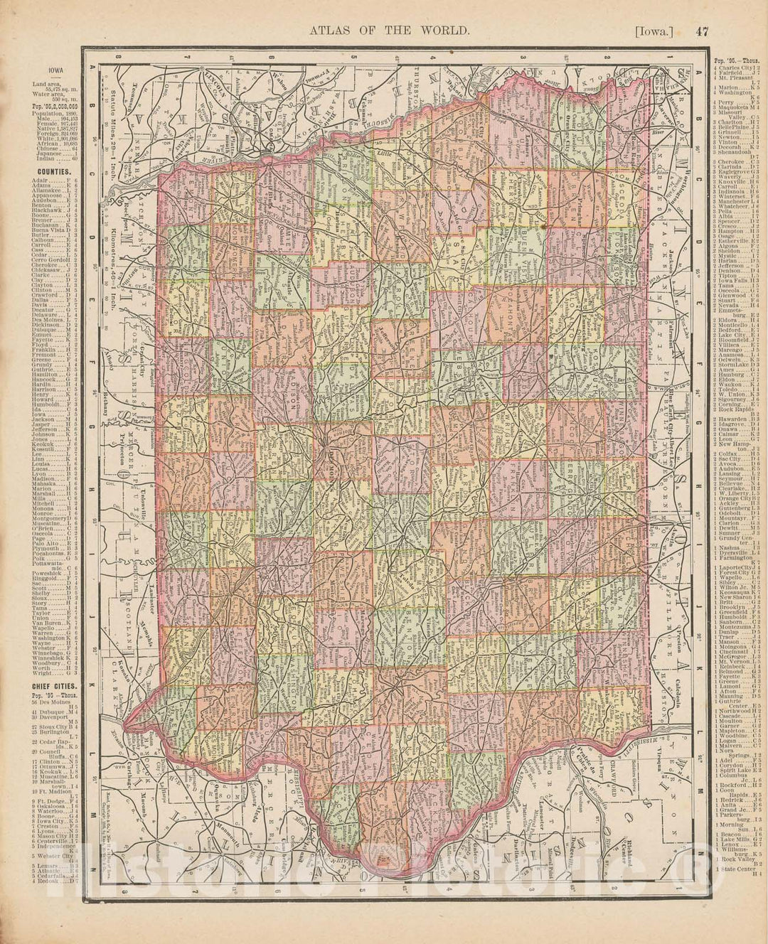 Historic Map : Iowa 1900 , Universal Atlas World , Vintage Wall Art