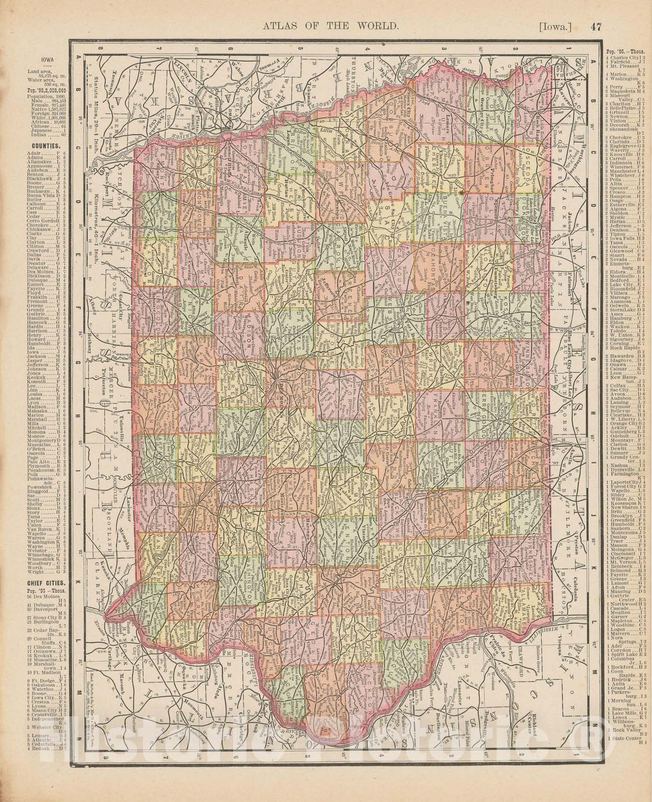 Historic Map : Iowa 1900 , Universal Atlas World , Vintage Wall Art