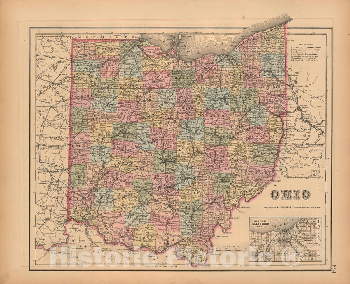 Historic Map : Ohio 1857 , General Atlas (Of The World) , Vintage Wall Art