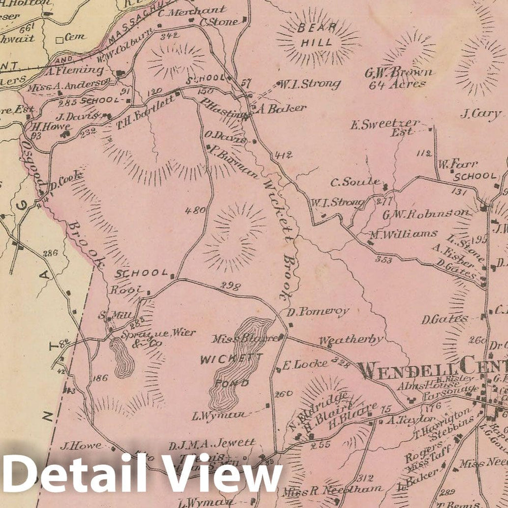 Historic Map : Atlas of Franklin Co. Massachusetts, Erving & Wendell 1871 , Vintage Wall Art