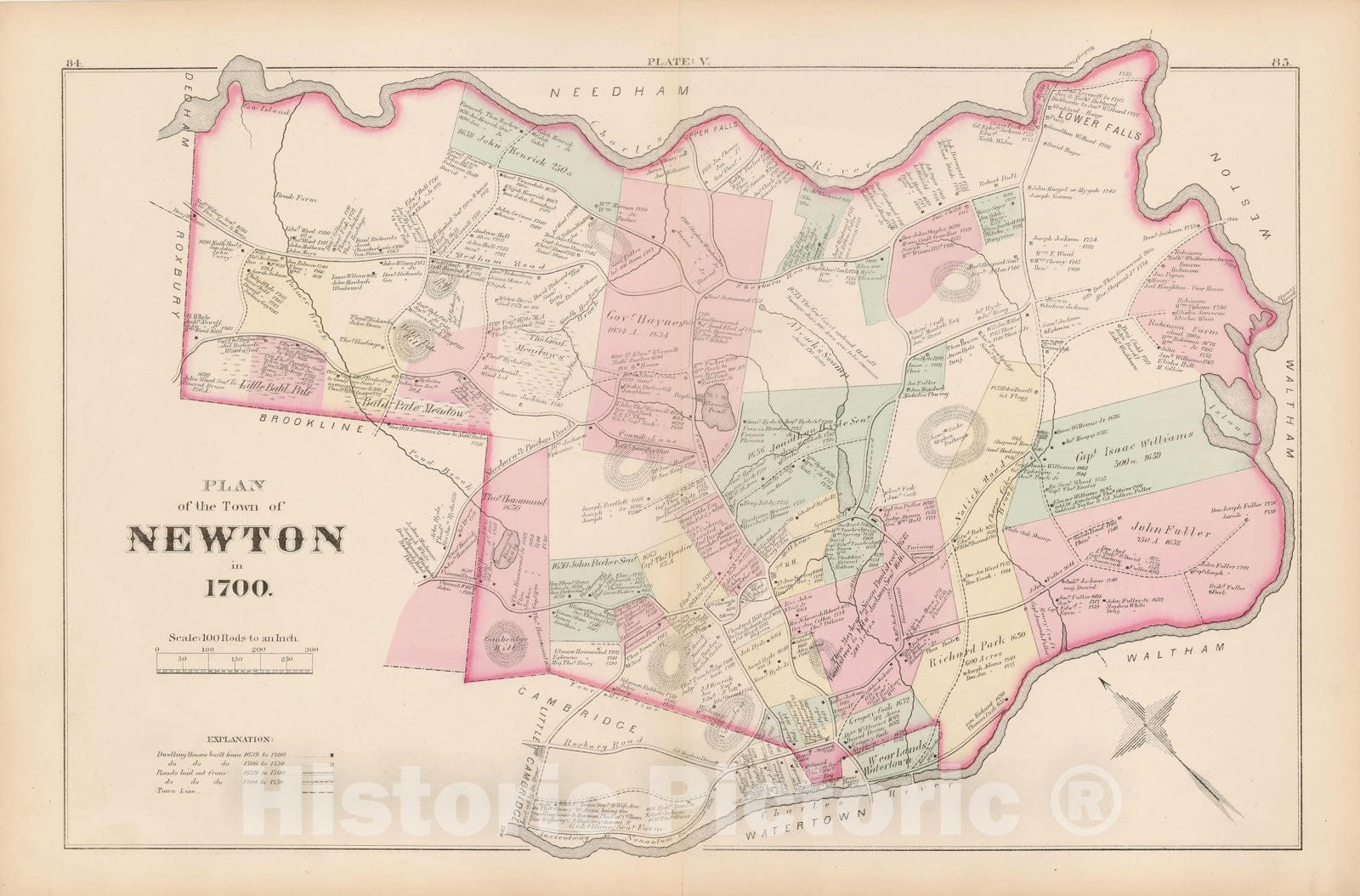 Historic Map : City of Newton, Middlesex County, Newton 1874 Plate V , Vintage Wall Art