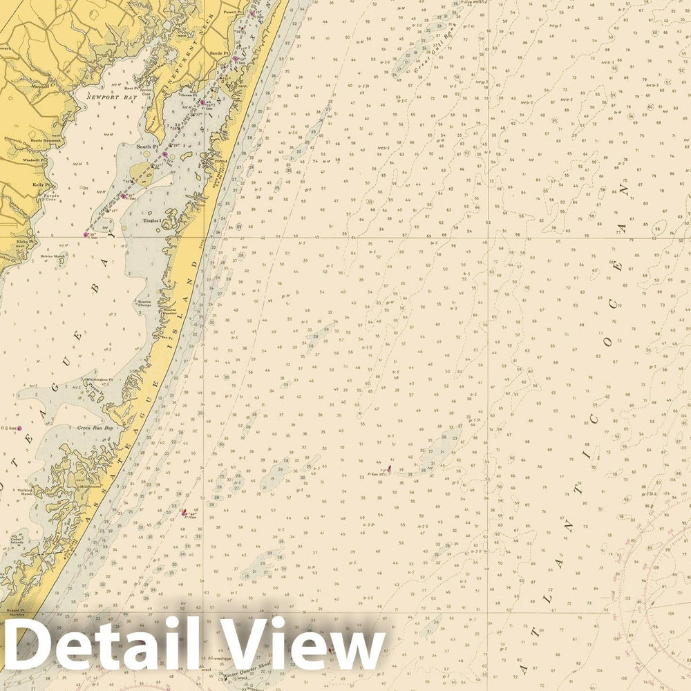 Historic Map : Coastal Charts - Fenwick Island Light to Chincoteague Inlet 1951 , Vintage Wall Art