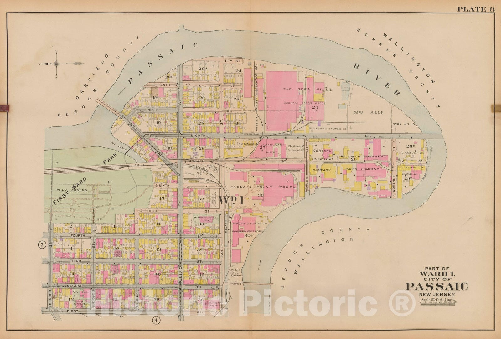 Historic Map : Atlas City of Passaic and Acquackanon Township County New Jersey 1916 Plate 008 , Vintage Wall Art