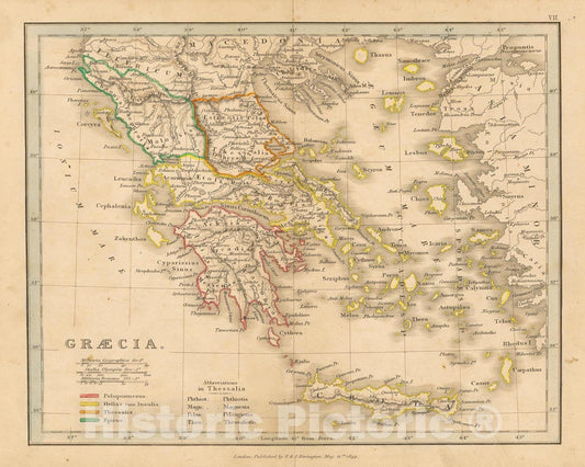 Historic Map : First Classical Atlas, Ancient Greece 1849 , Vintage Wall Art