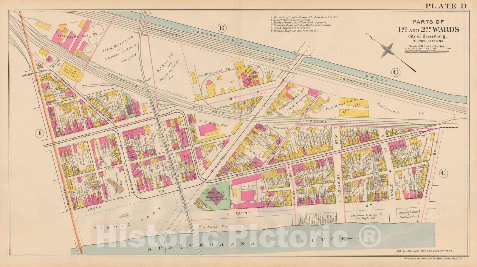 Historic Map : Atlas City of Harrisburg, Harrisburg 1901 Plate D , Vintage Wall Art