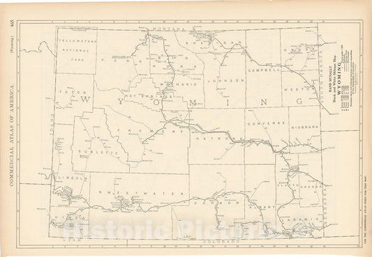 Historic Map : Wyoming 1925 , Commercial Atlas of America 56th Edition , Vintage Wall Art