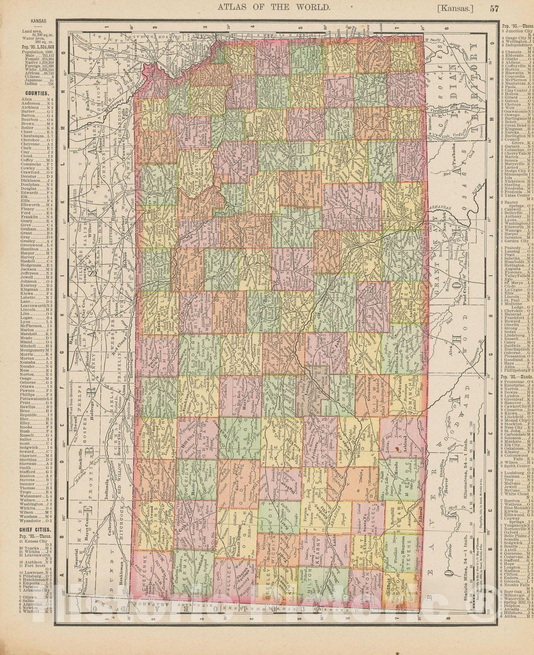 Historic Map : Kansas 1900 , Universal Atlas World , Vintage Wall Art