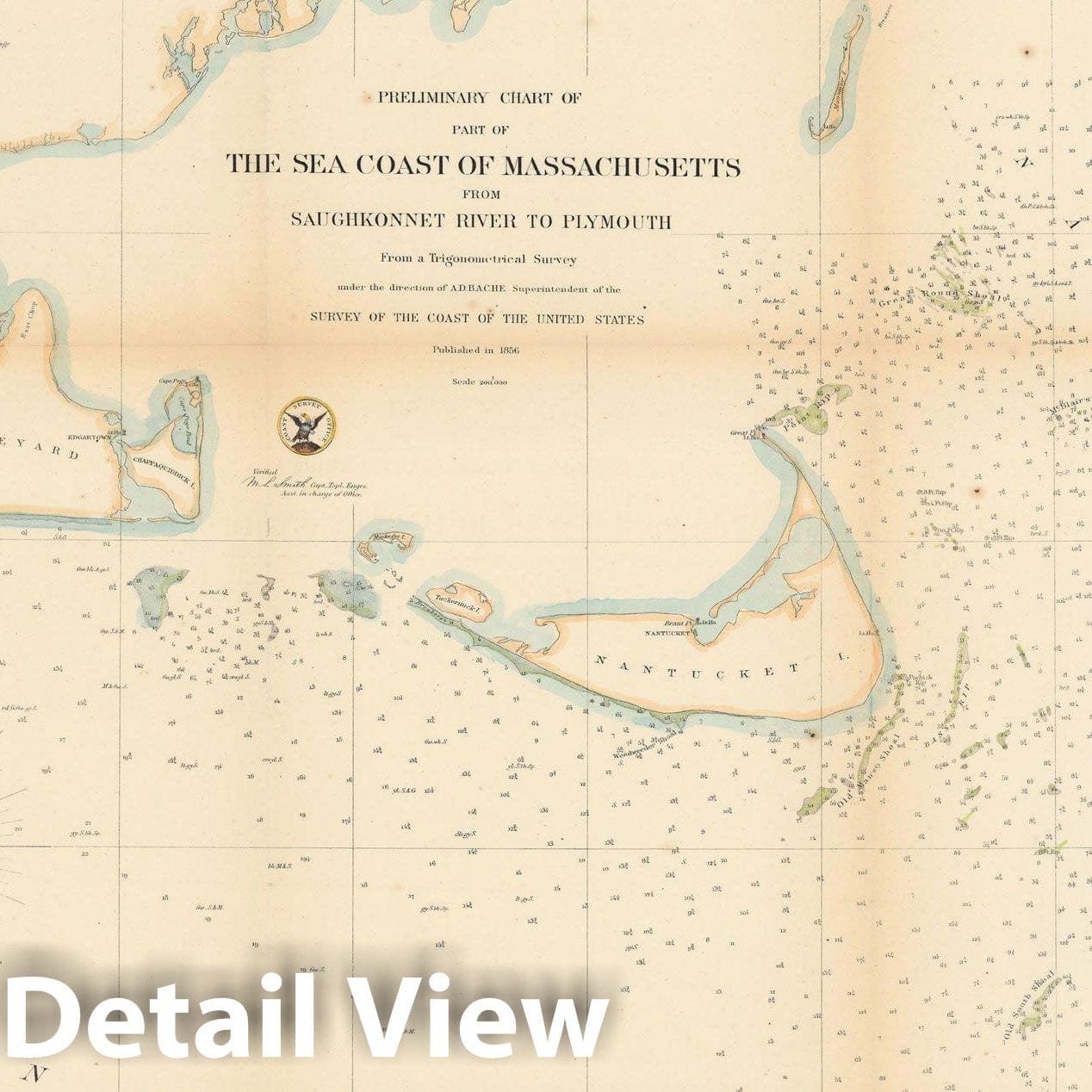 Historic Map : Cape Cod & Martha's Vineyard & Nantucket 1856 Topographic Map , Vintage Wall Art