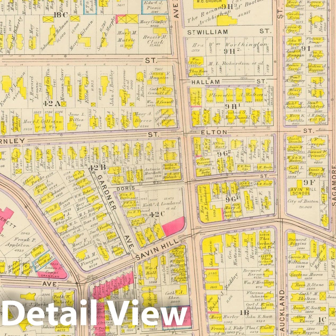 Historic Map : Atlas City of Boston, Dorchester, Dorchester 1910 Plate 005 , Vintage Wall Art