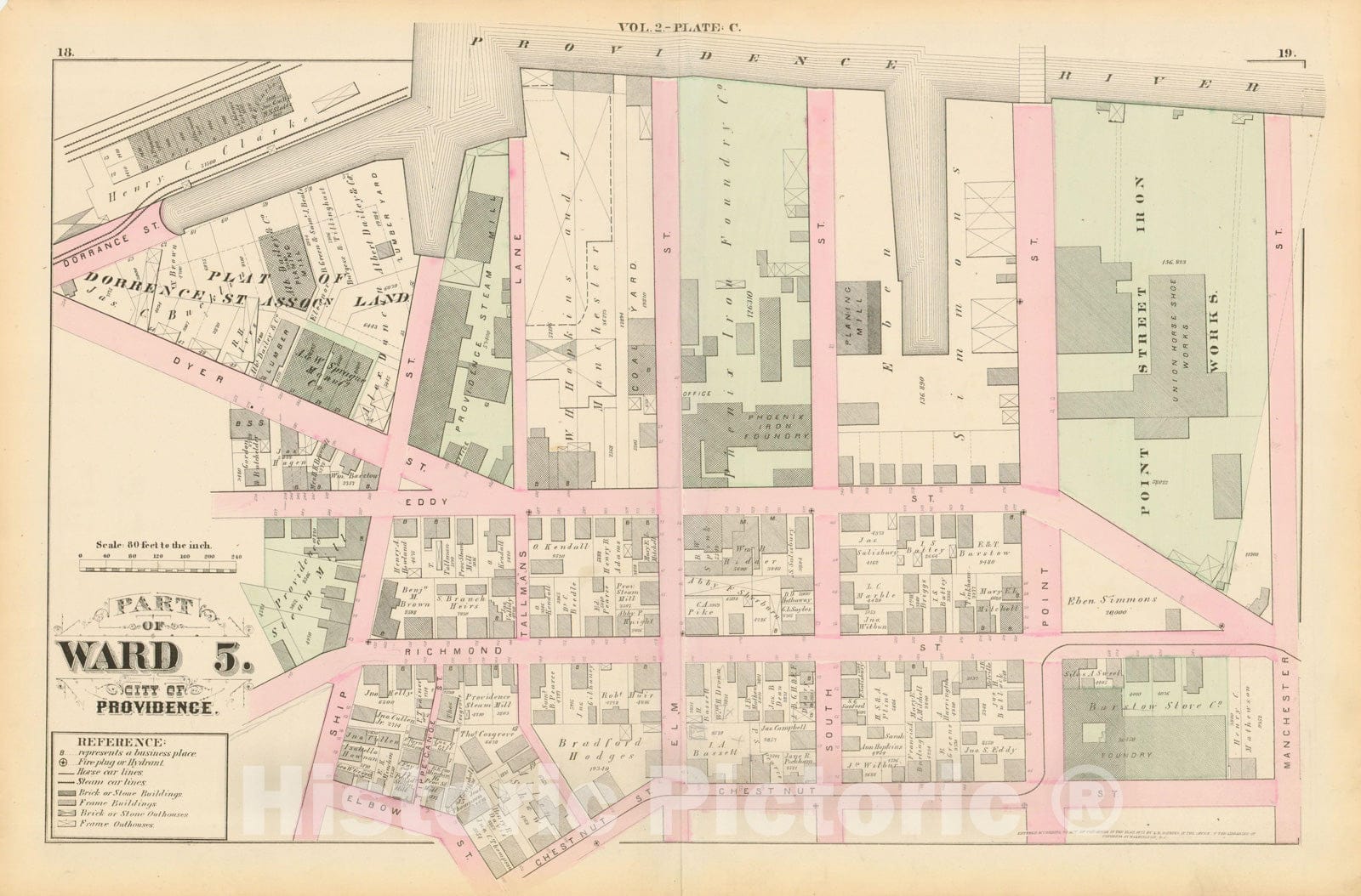 Historic Map : City Atlas of Providence Rhode Island by Wards, Volume II, Providence 1875 Plate C , Vintage Wall Art