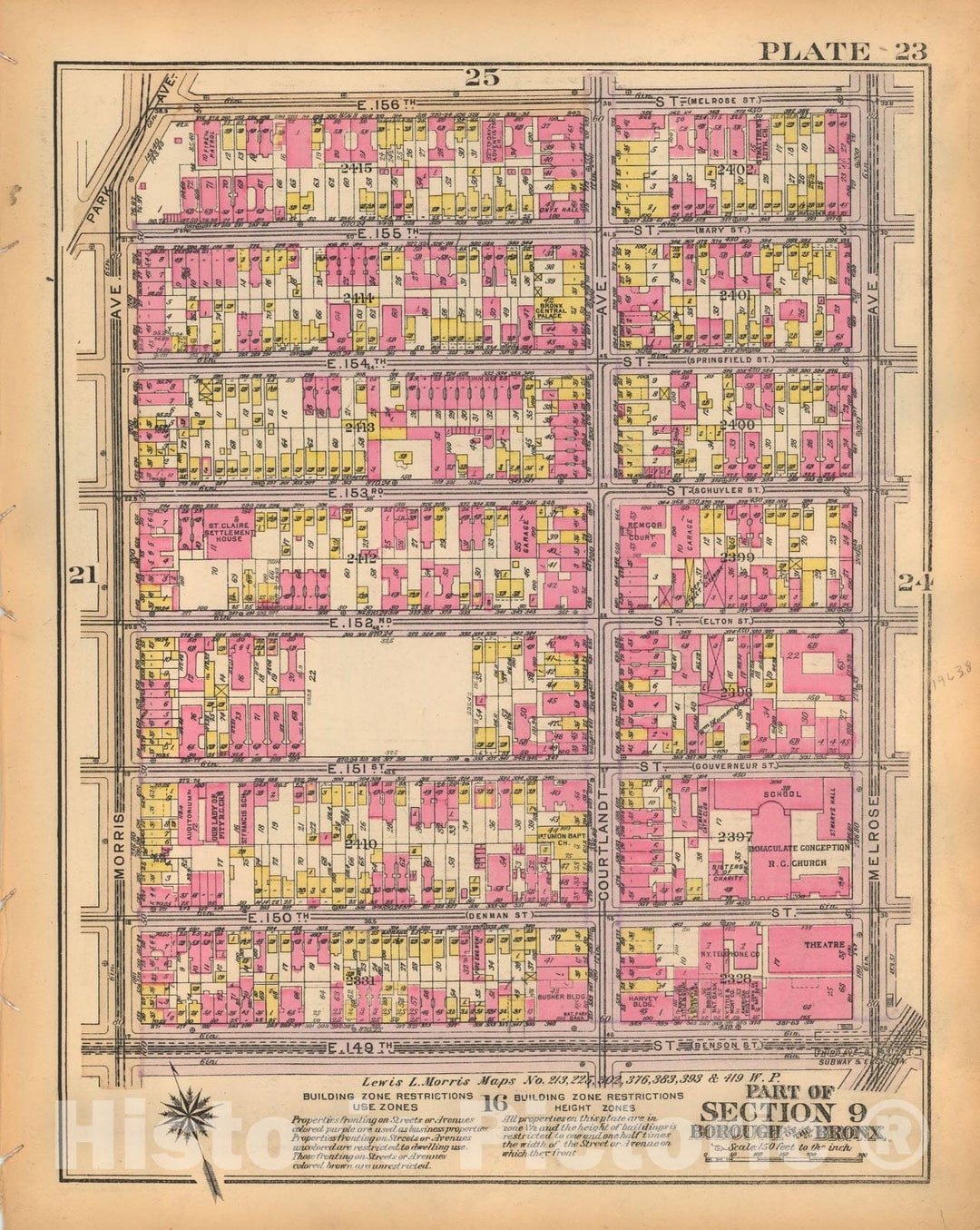 Historic Map : Borough of The Bronx, Sections 9-13, The Bronx 1928 Plate 023 , Vintage Wall Art