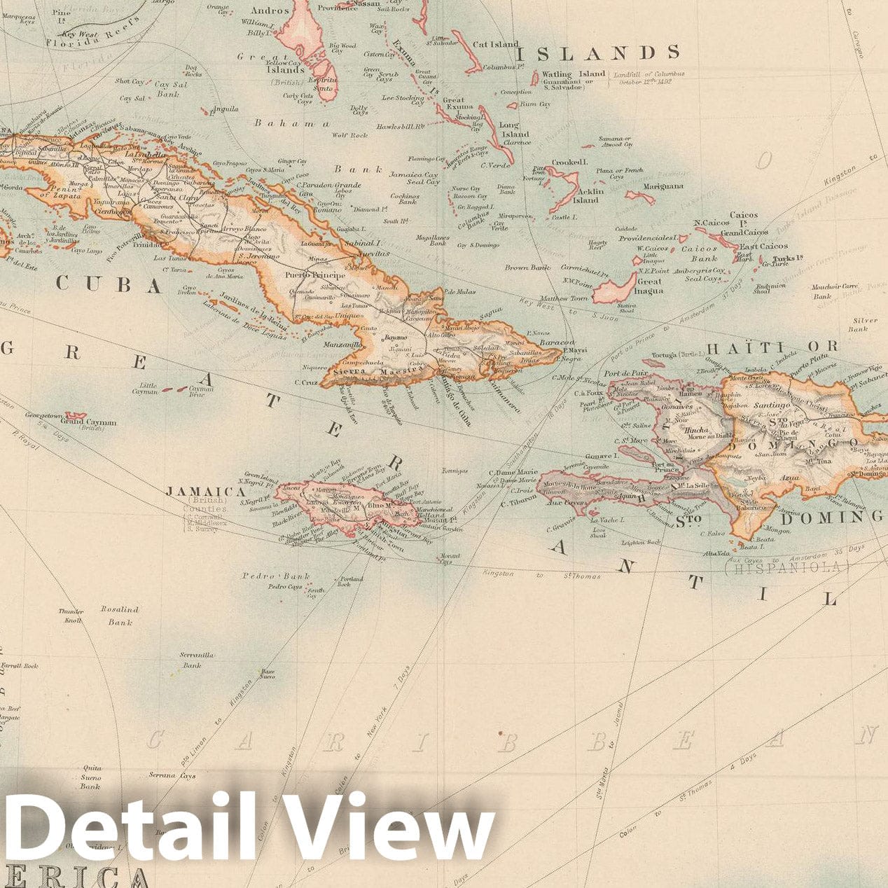 Historic Map : Atlas World, West Indies 1912 , Vintage Wall Art