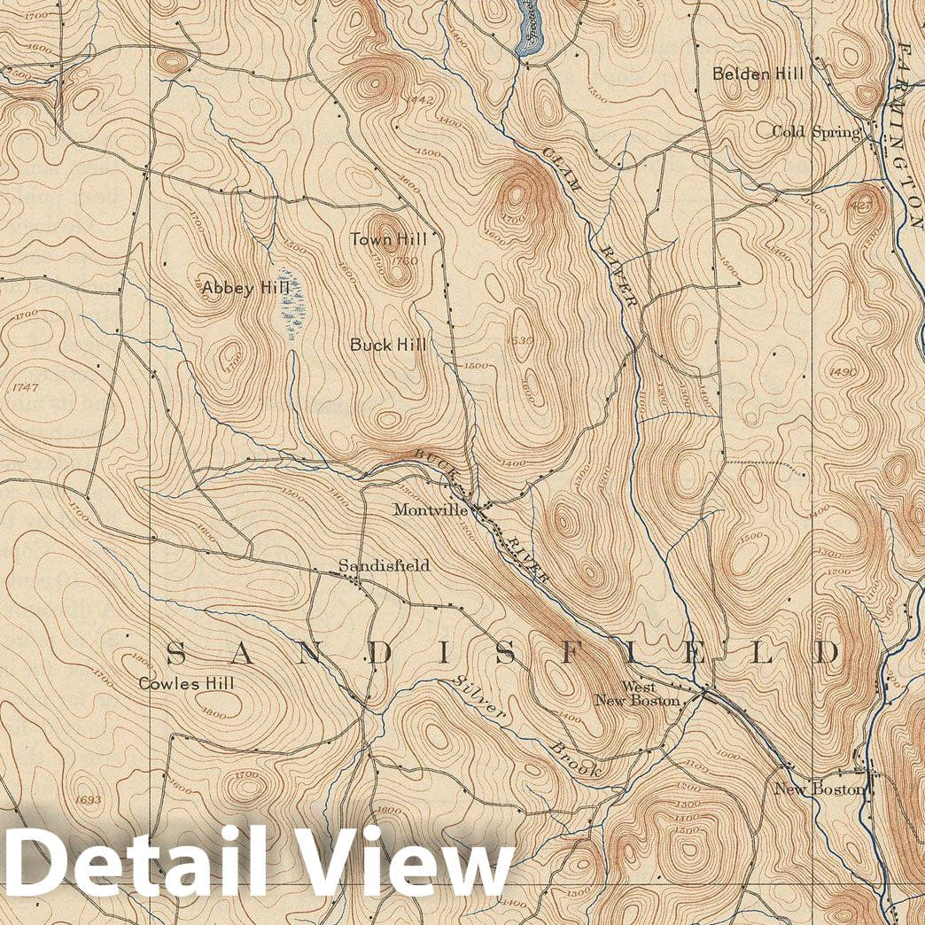 Historic Map : USGS 7.5 Minute Sheets and Quadrangles, Sandisfield 1943 Topographic Map , Vintage Wall Art