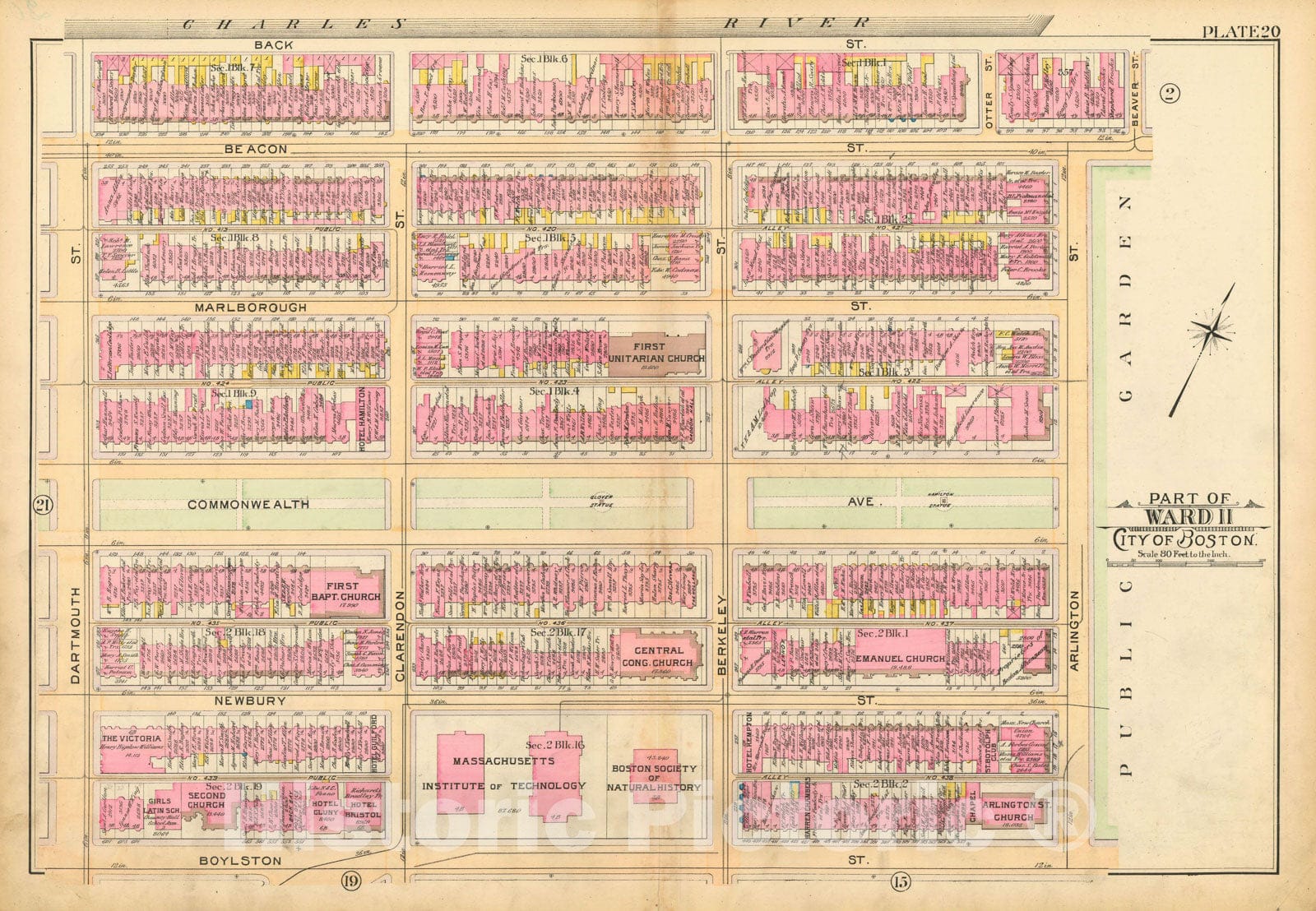 Historic Map : Atlas of Boston Proper, 1902 Plate 020 , Vintage Wall Art