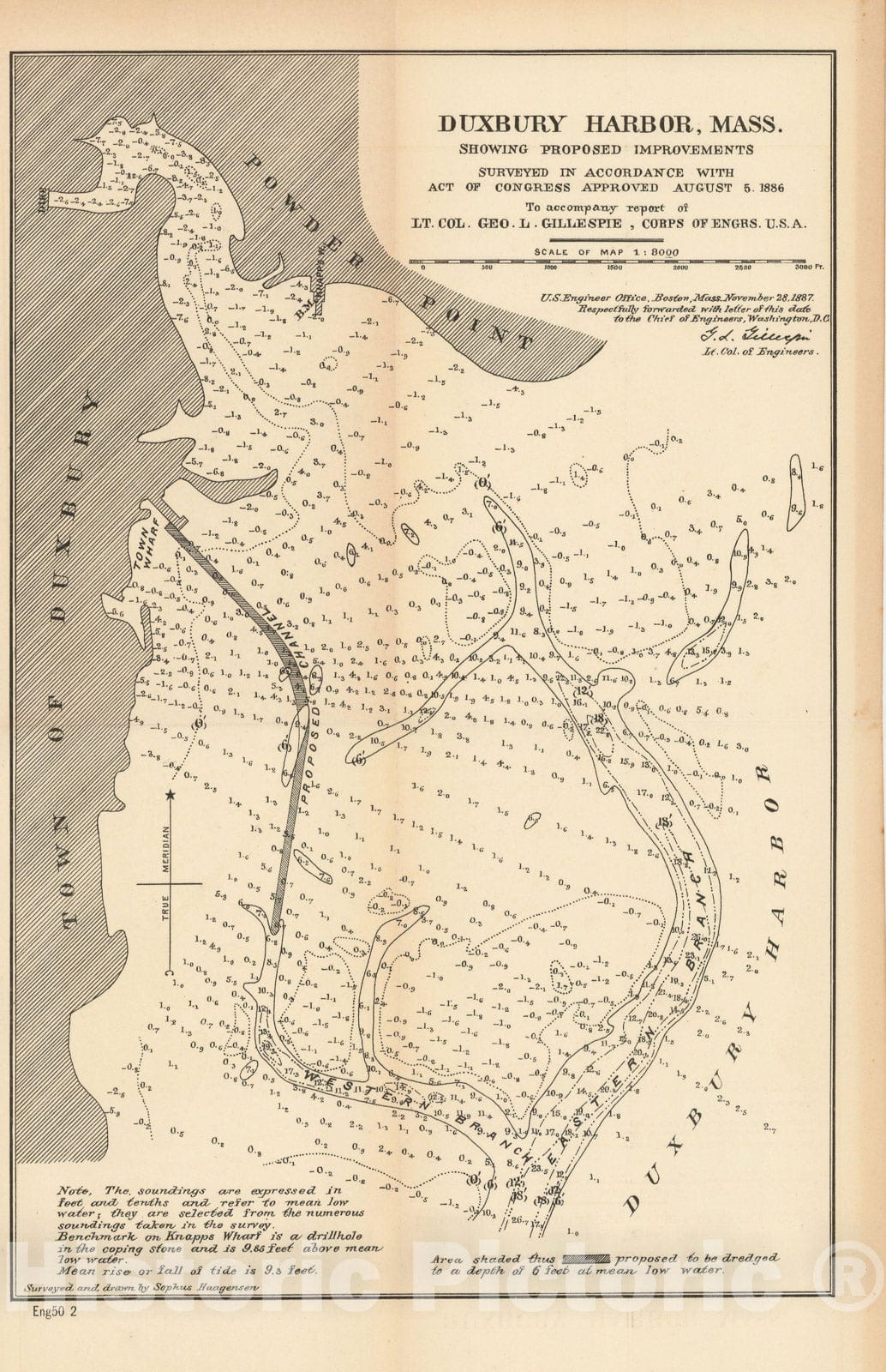 Historic Map : Duxbury 1887 Topographic Map , Vintage Wall Art