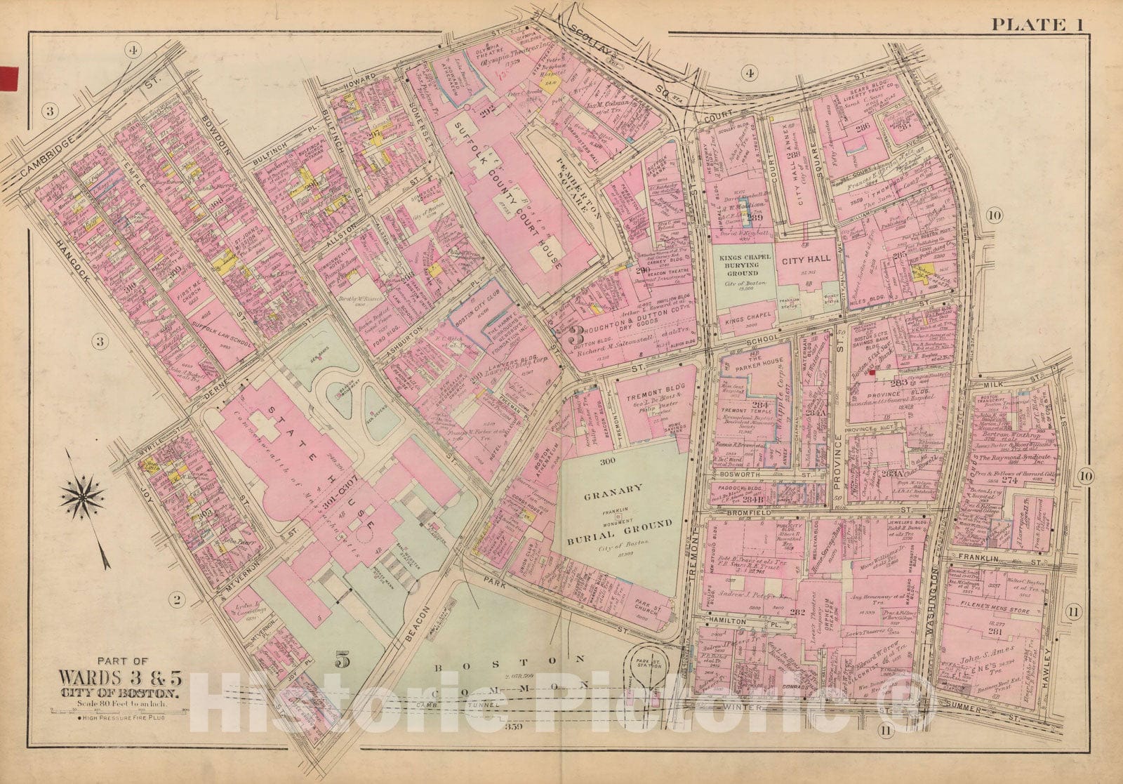 Historic Map : Atlas City of Boston: Boston Proper and Back Bay, Boston 1928 Plate 001 , Vintage Wall Art