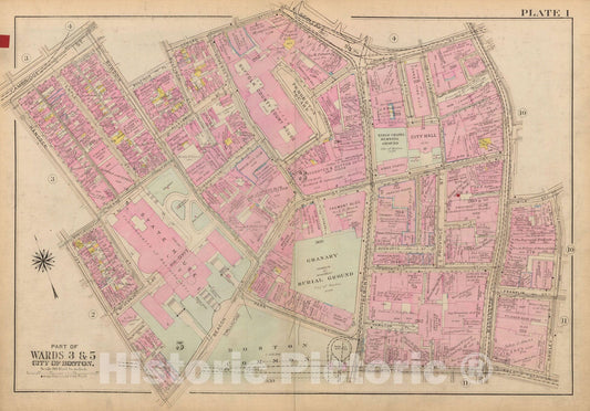 Historic Map : Atlas City of Boston: Boston Proper and Back Bay, Boston 1928 Plate 001 , Vintage Wall Art
