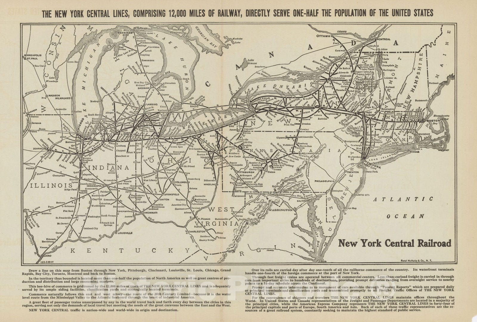Historic Map : Atlas of Railway Traffic Maps, New York Central Railroad 1922 , Vintage Wall Art