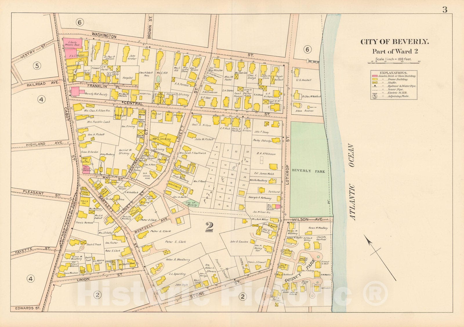 Historic Map : Beverly 1907 Plate 003 , Atlas City of Beverly , Vintage Wall Art