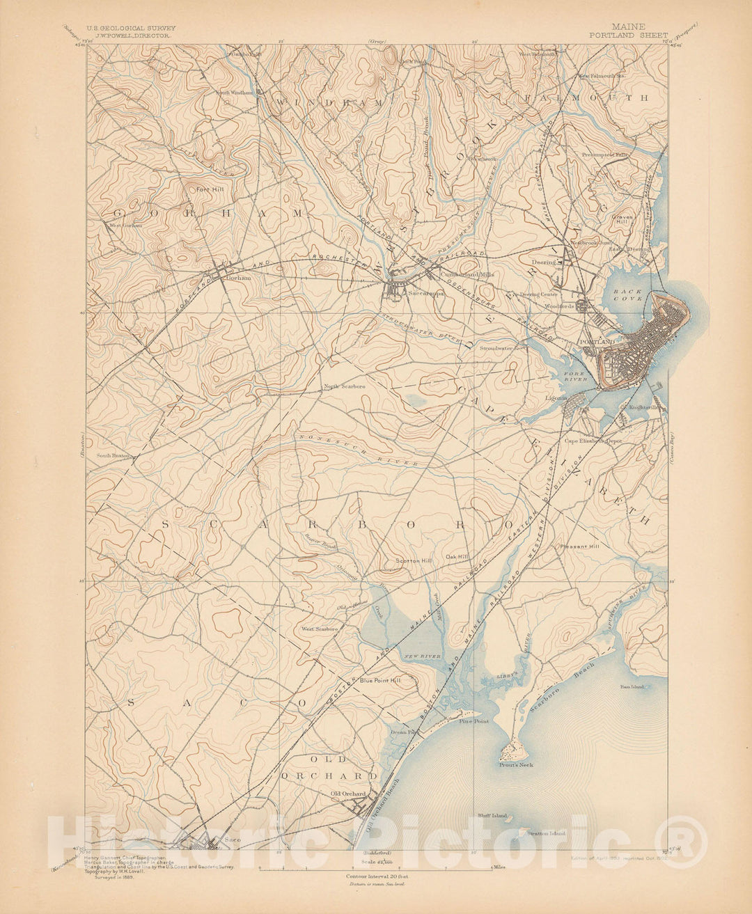 Historic Map : Atlas of Maine 1905, Old Orchard Beach & Portland & Saccarappa & Saco 1905 Topographic Map , Vintage Wall Art