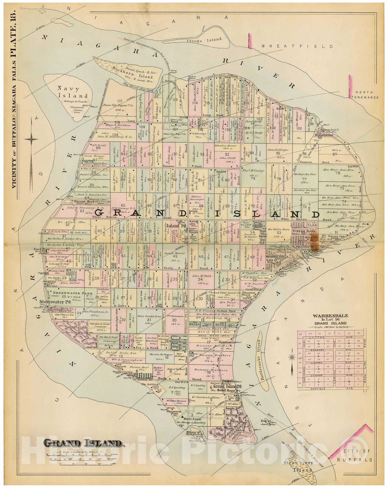 Historic Map : Atlas of Niagara Falls, North Tonawanda and Buffalo, NY, Grand Island 1893 Plate 018 , Vintage Wall Art