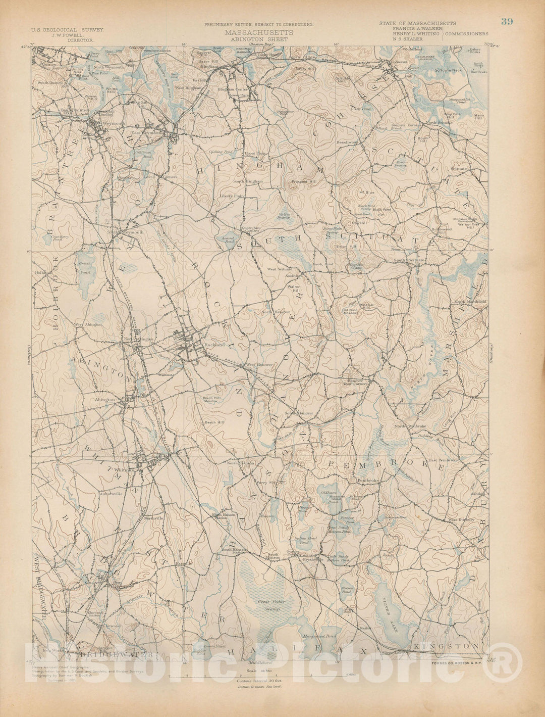 Historic Map : Atlas of Massachusetts, Abington & Braintree & Cohasset & Hingham & Rockland 1890 Page 39 , Vintage Wall Art