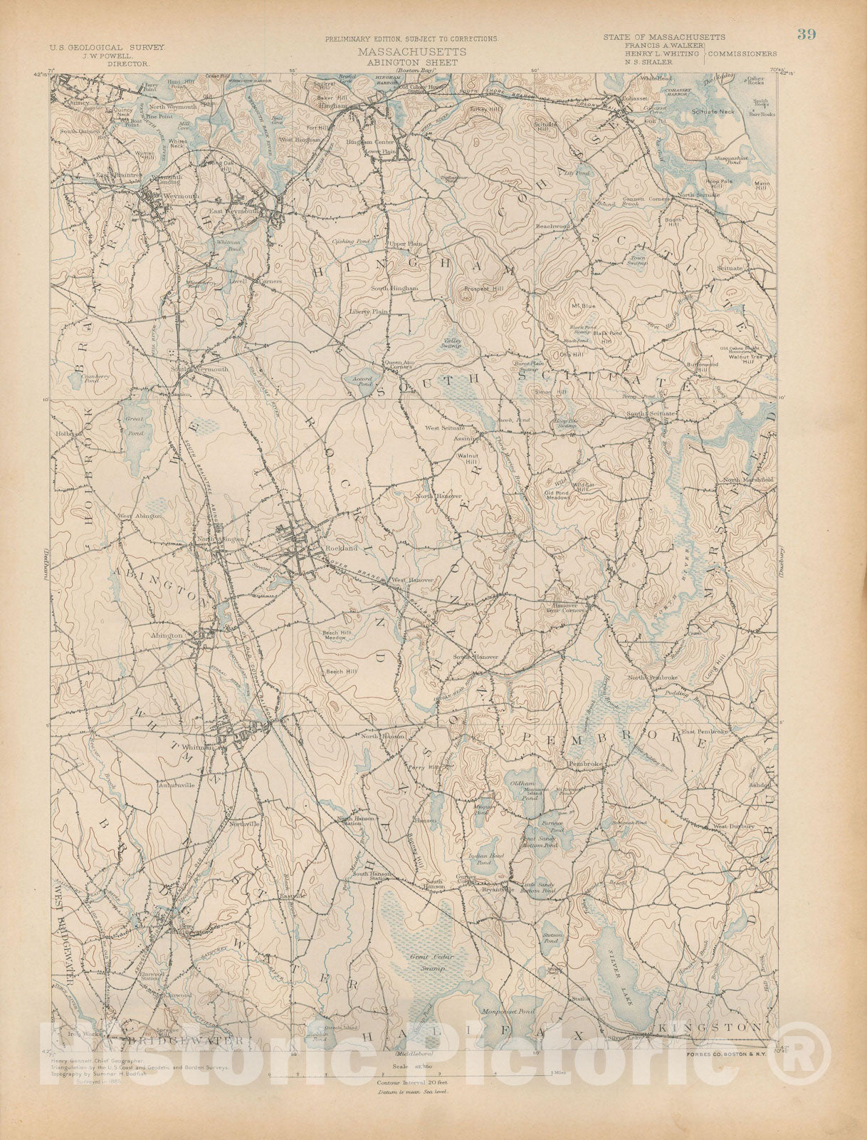 Historic Map : Atlas of Massachusetts, Abington & Braintree & Cohasset & Hingham & Rockland 1890 Page 39 , Vintage Wall Art