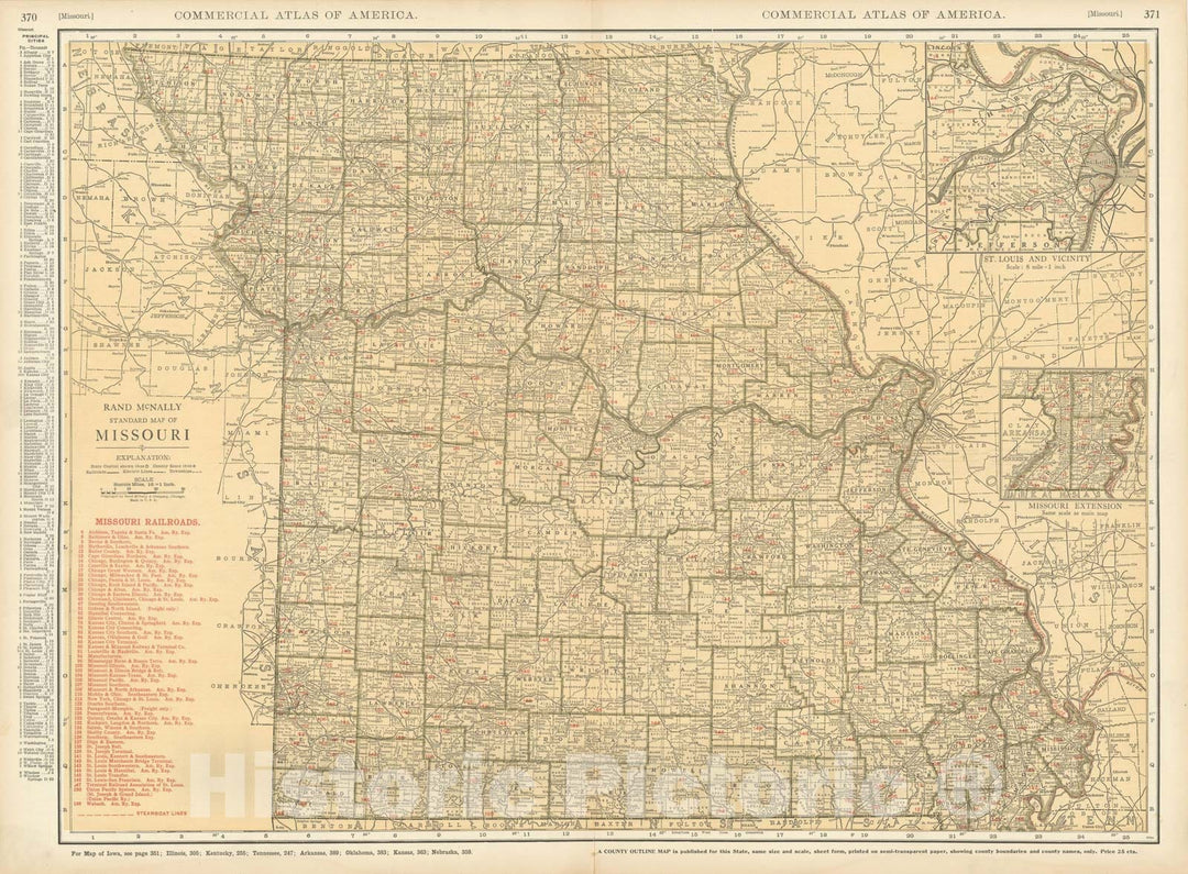 Historic Map : Missouri 1925 , v2, Vintage Wall Art