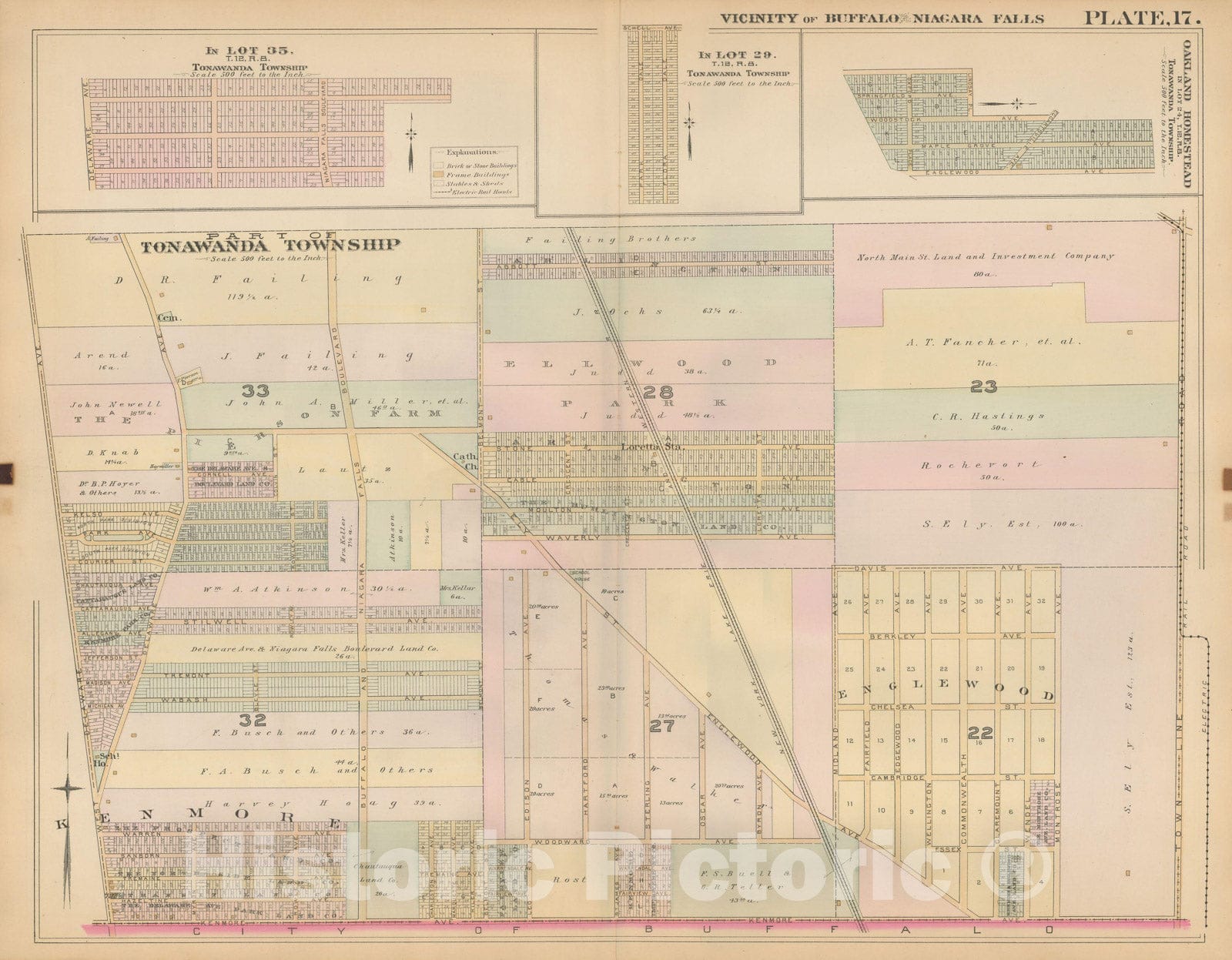 Historic Map : Atlas of Niagara Falls, North Tonawanda and Buffalo, NY, Tonawanda 1893 Plate 017 , Vintage Wall Art