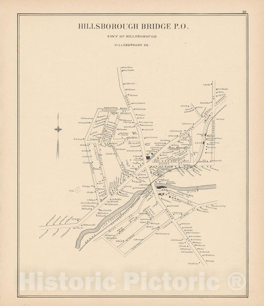 Historic Map : Hillsborough 1892 , Town and City Atlas State of New Hampshire , Vintage Wall Art