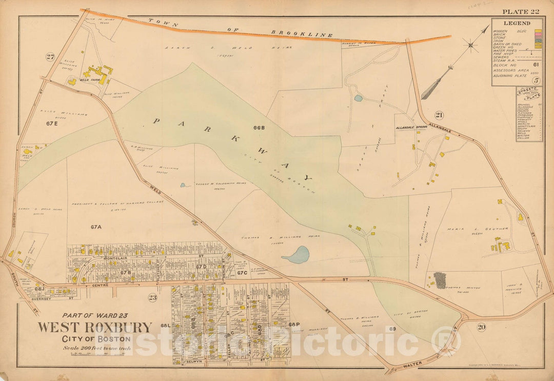 Historic Map : Atlas of Dorchester, West Roxbury and Brighton, Roslindale 1899 Plate 022 , Vintage Wall Art