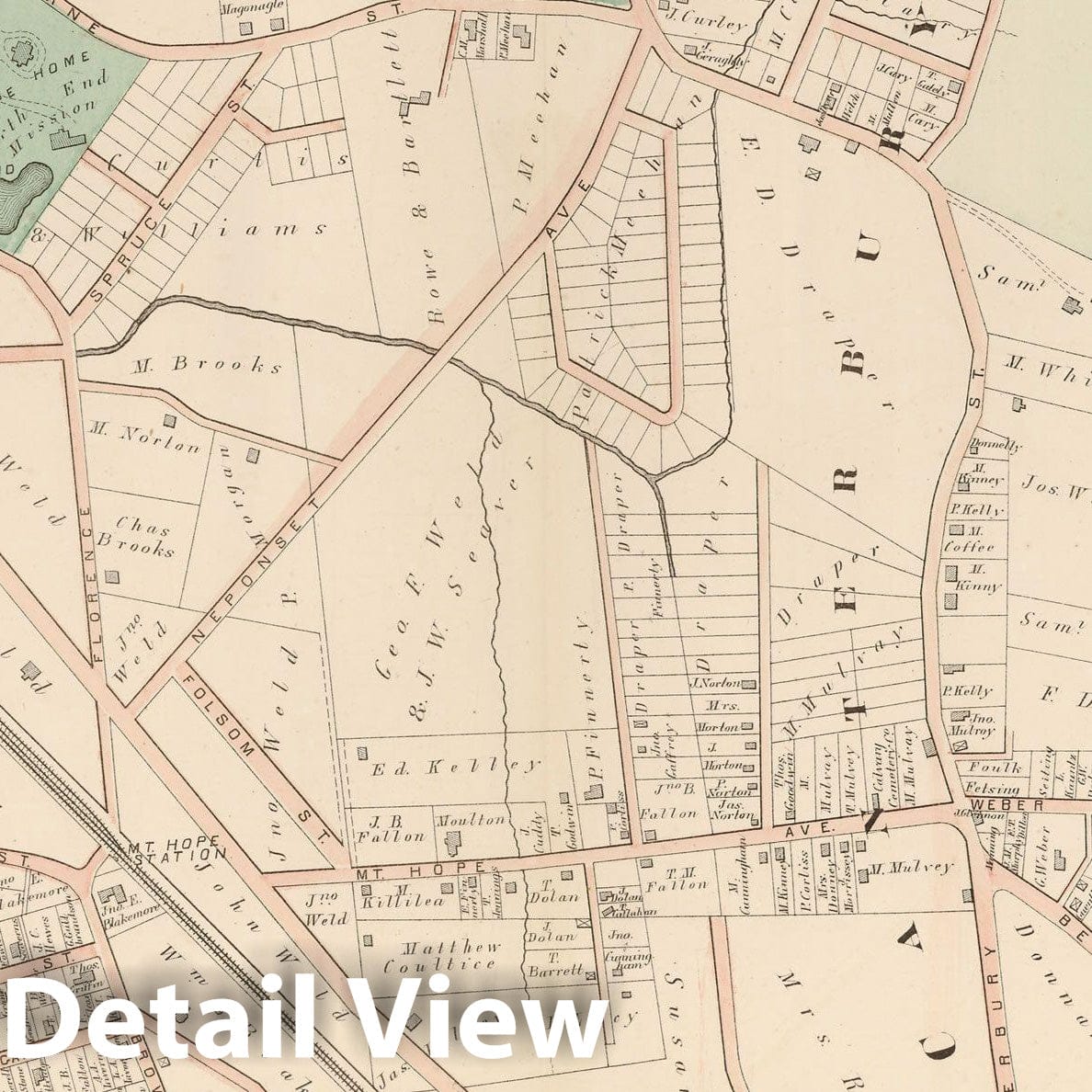 Historic Map : Atlas of County of Suffolk, MA, Vol. 5th, West Roxbury 1874 Plate H , Vintage Wall Art
