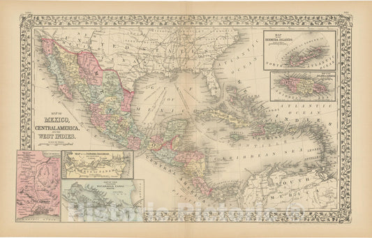 Historic Map : Mexico & Guatemala & West Indies & Jamaica 1882 , Mitchell's New General Atlas , Vintage Wall Art