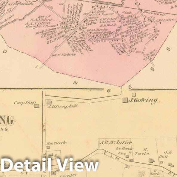 Historic Map : County Atlas of Middlesex Massachusetts, North Reading 1875 , Vintage Wall Art