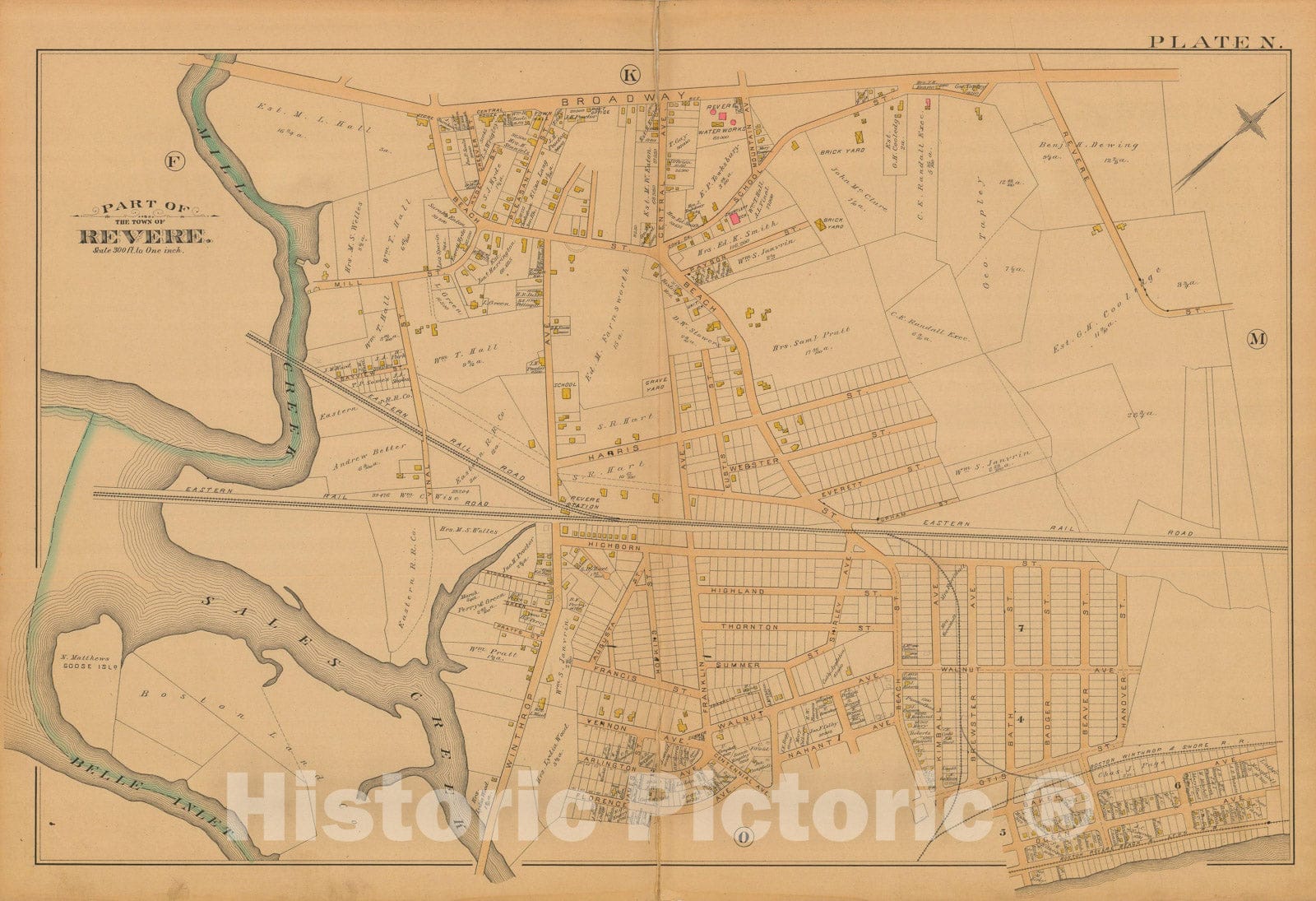 Historic Map : Atlas City of Chelsea and the Towns of Revere and Winthrop 1886 Plate N , Vintage Wall Art