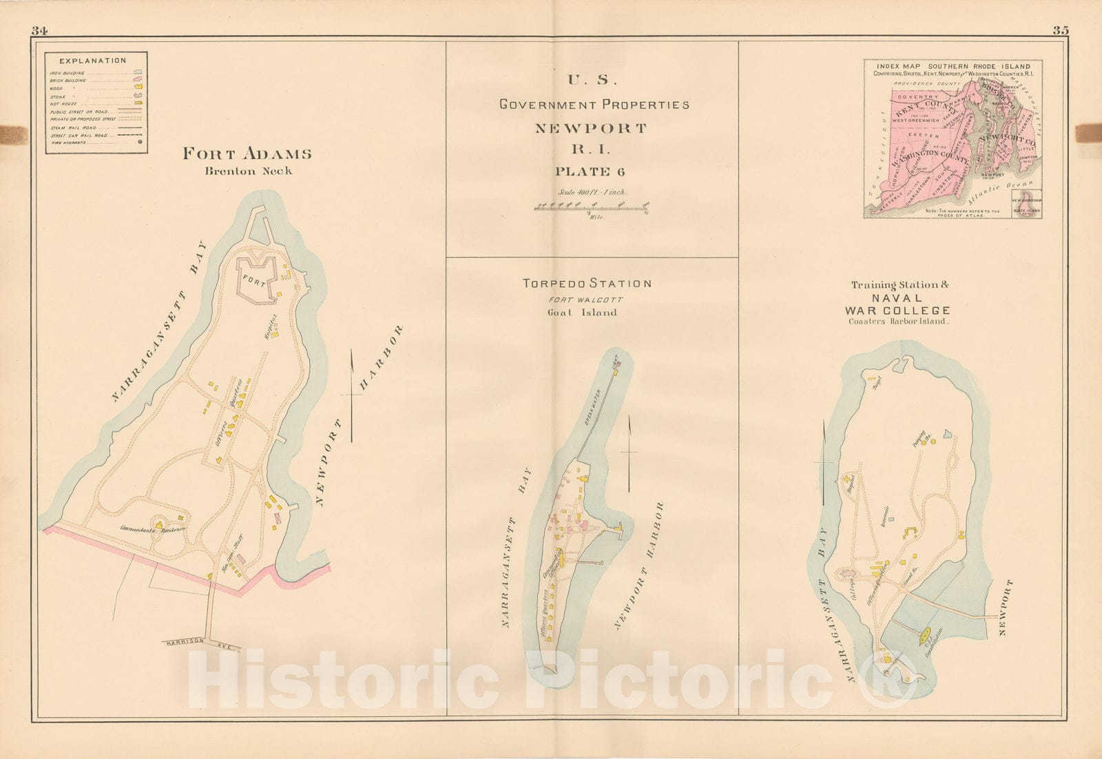 Historic Map : Atlas of Southern Rhode Island, Newport 1895 Plate 006 , Vintage Wall Art