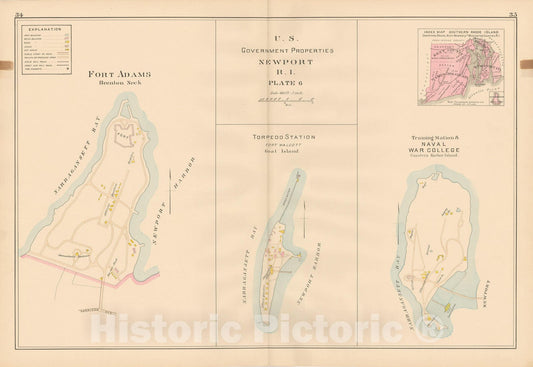 Historic Map : Atlas of Southern Rhode Island, Newport 1895 Plate 006 , Vintage Wall Art
