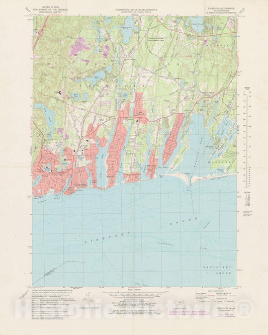 Historic Map : USGS 7.5 Minute Sheets and Quadrangles, Falmouth 1979 Topographic Map , Vintage Wall Art