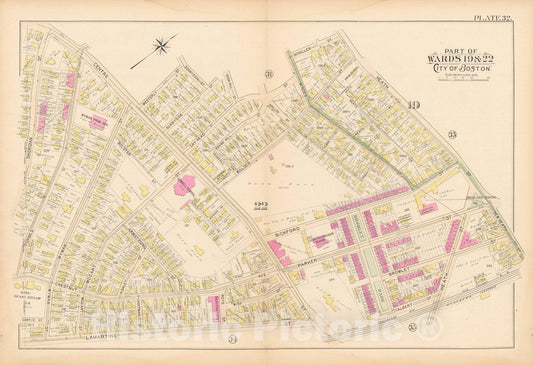 Historic Map : Atlas City of Boston Proper & Roxbury & Jamaica Plain 1895 Plate 032 , Vintage Wall Art
