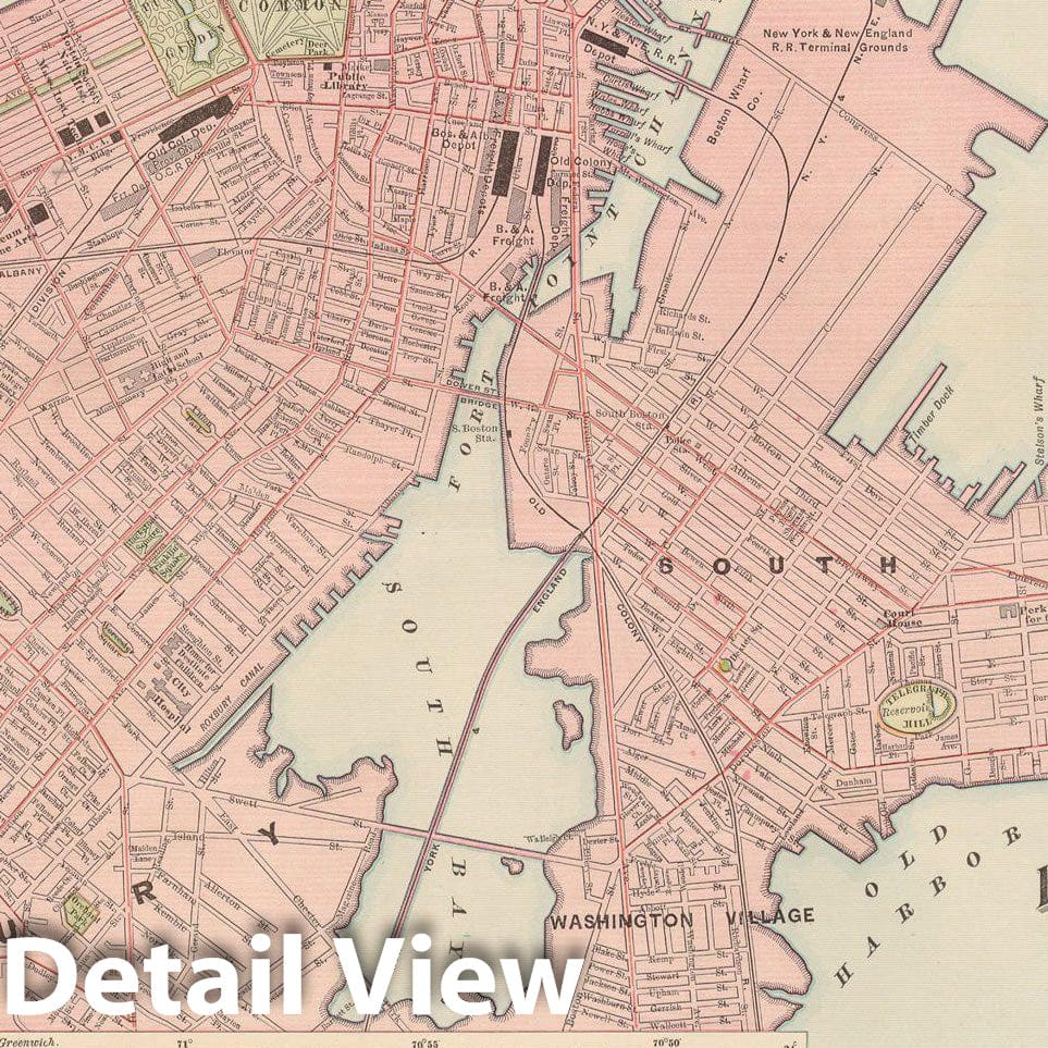 Historic Map : Boston 1891 , Rand McNally's Atlas World , Vintage Wall Art