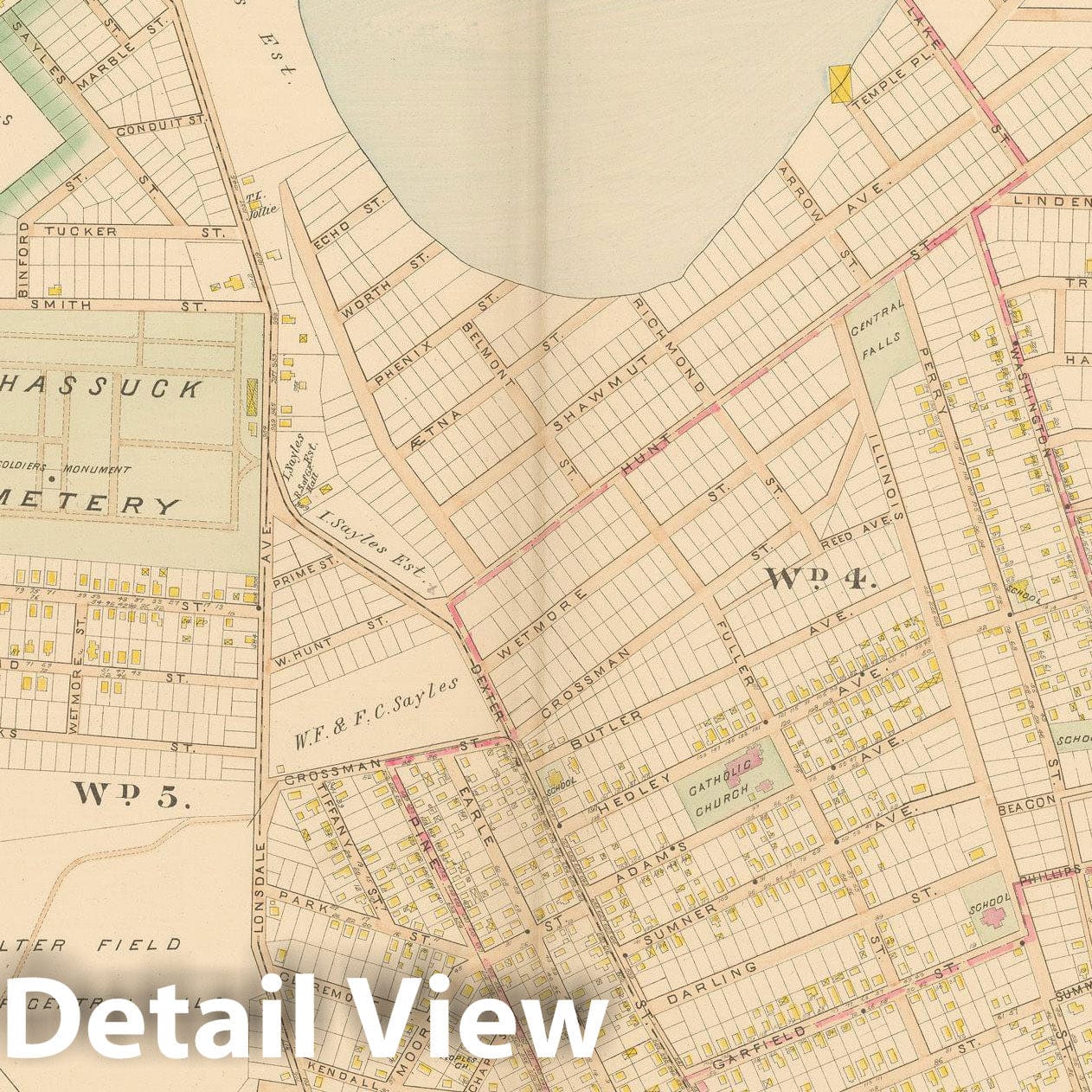 Historic Map : Atlas of Providence County, Central Falls 1895 , Vintage Wall Art