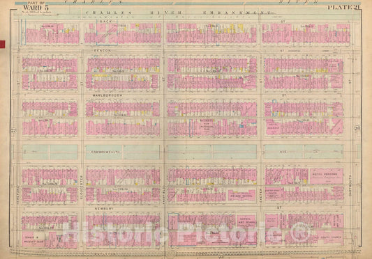Historic Map : Atlas City of Boston: Boston Proper and Back Bay, Boston 1928 Plate 021 , Vintage Wall Art