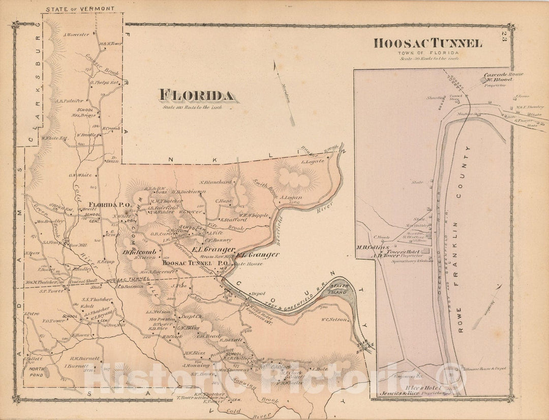 Historic Map : County Atlas of Berkshire County, Florida 1876 , Vintage Wall Art
