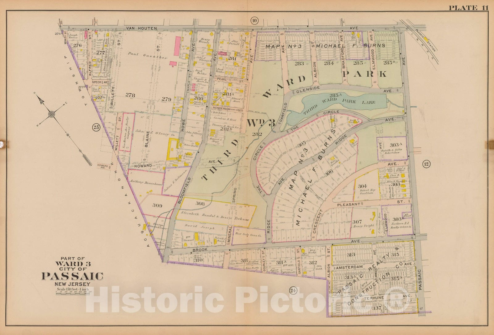 Historic Map : Atlas City of Passaic and Acquackanon Township County New Jersey 1916 Plate 011 , Vintage Wall Art
