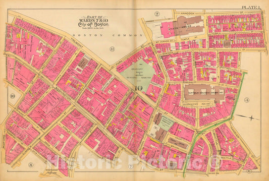 Historic Map : Atlas City of Boston, City Proper and Roxbury, Boston 1890 Plate 001 , Vintage Wall Art