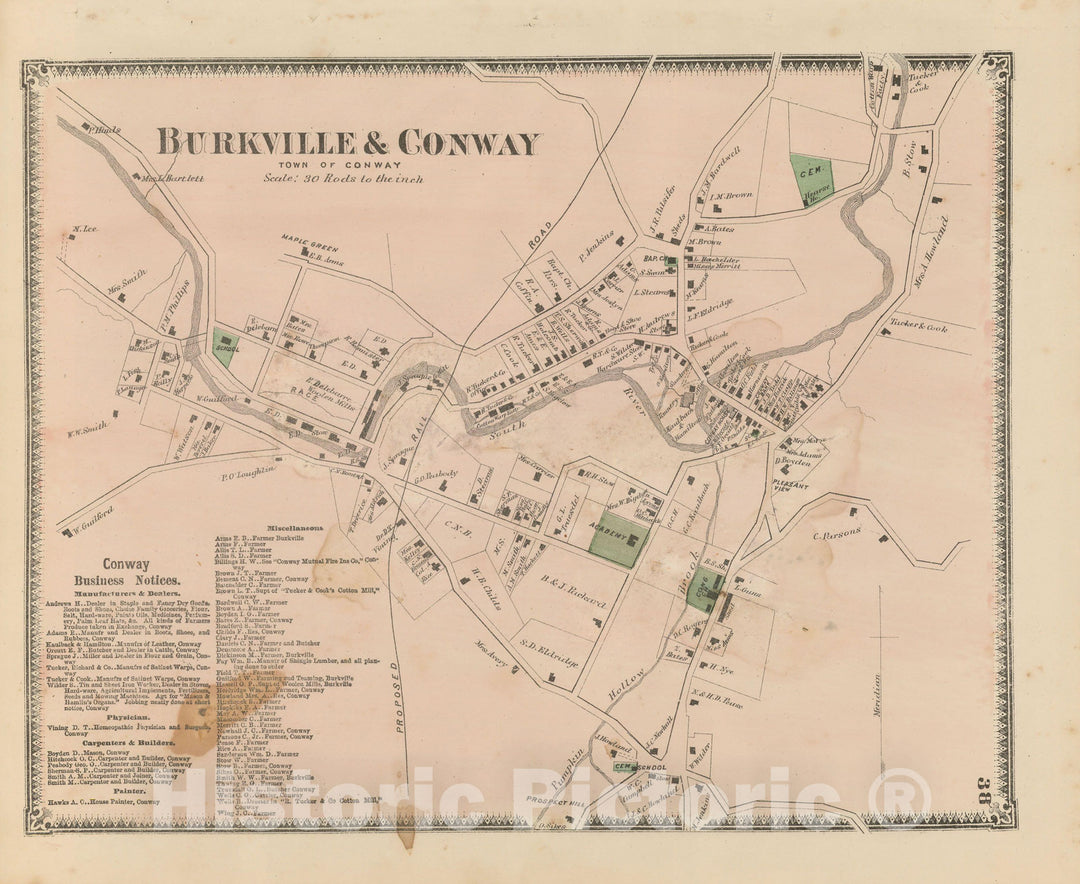 Historic Map : Atlas of Franklin Co. Massachusetts, Conway 1871 , Vintage Wall Art