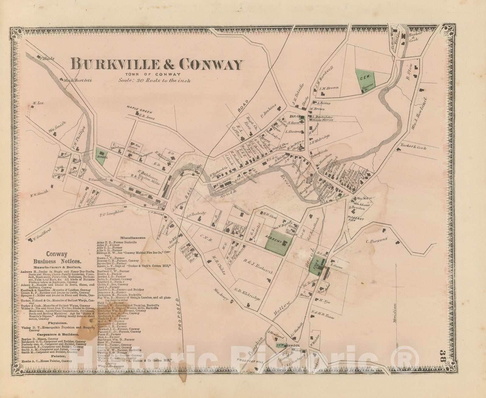 Historic Map : Atlas of Franklin Co. Massachusetts, Conway 1871 , Vintage Wall Art
